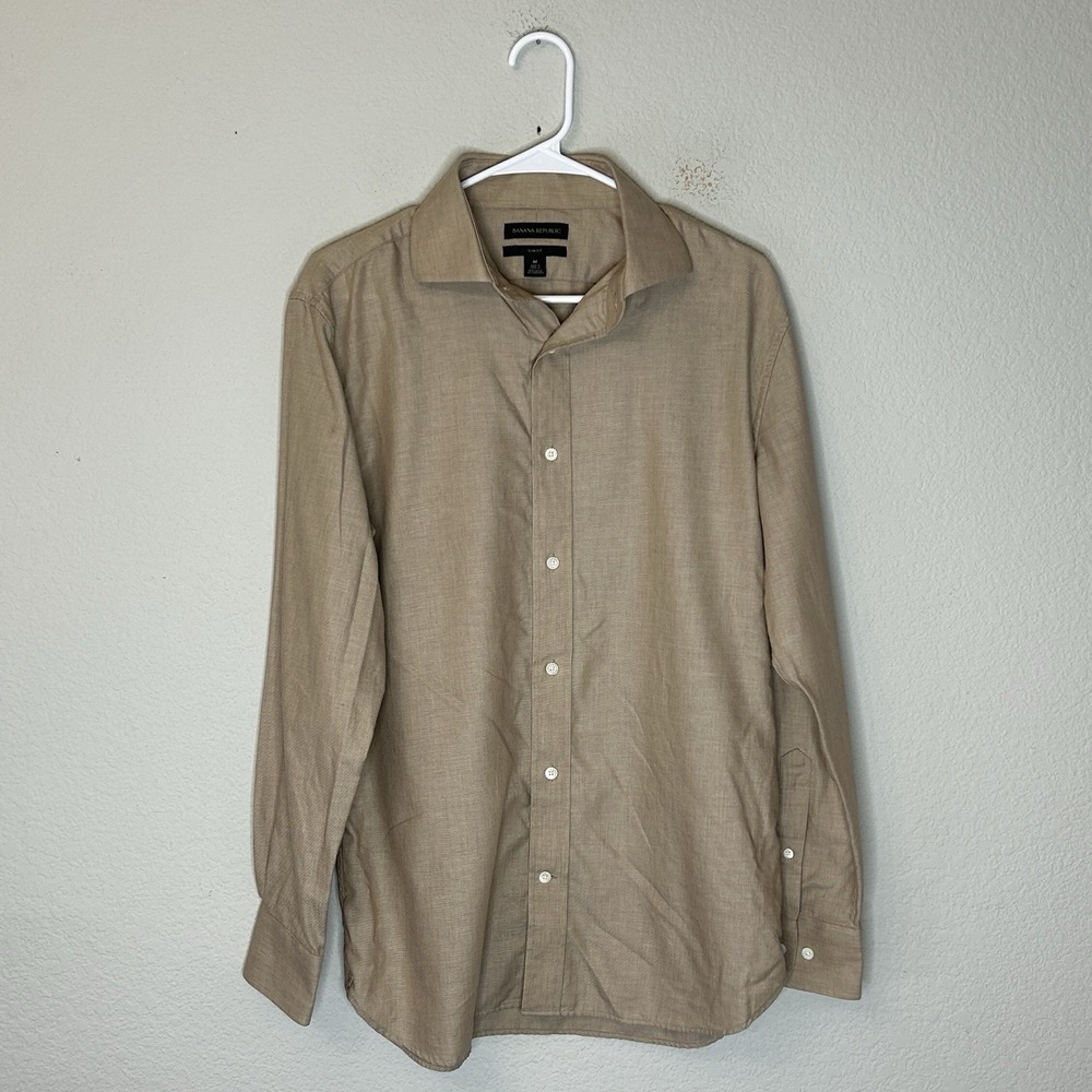 Banana Republic Shirt Mens M Medium Tan Cotton Cashmere Long Sleeve Button Up